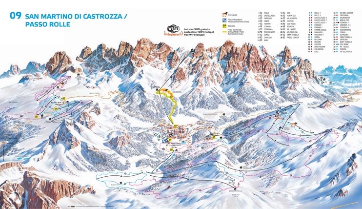 San Martino e Passo Rolle - cartina dello sci