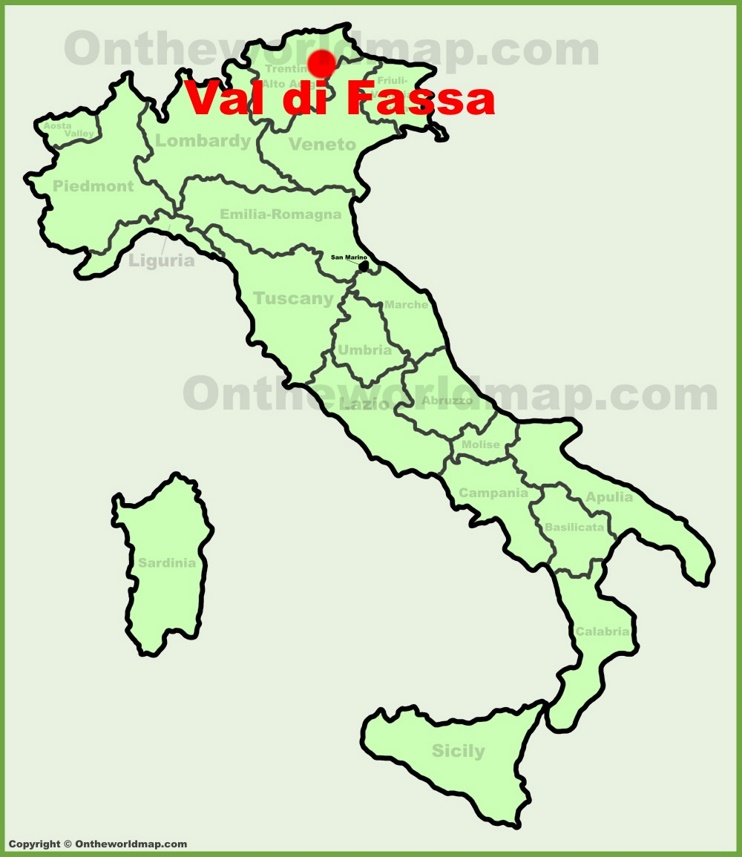 Val di Fassa sulla mappa dell'Italia